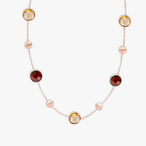 Kensington Double Stone Necklace In 14K Satin Rose Gold with Garnet and Citrine