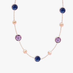 14K satin rose gold Kensington double stone necklace with sapphire and amethyst