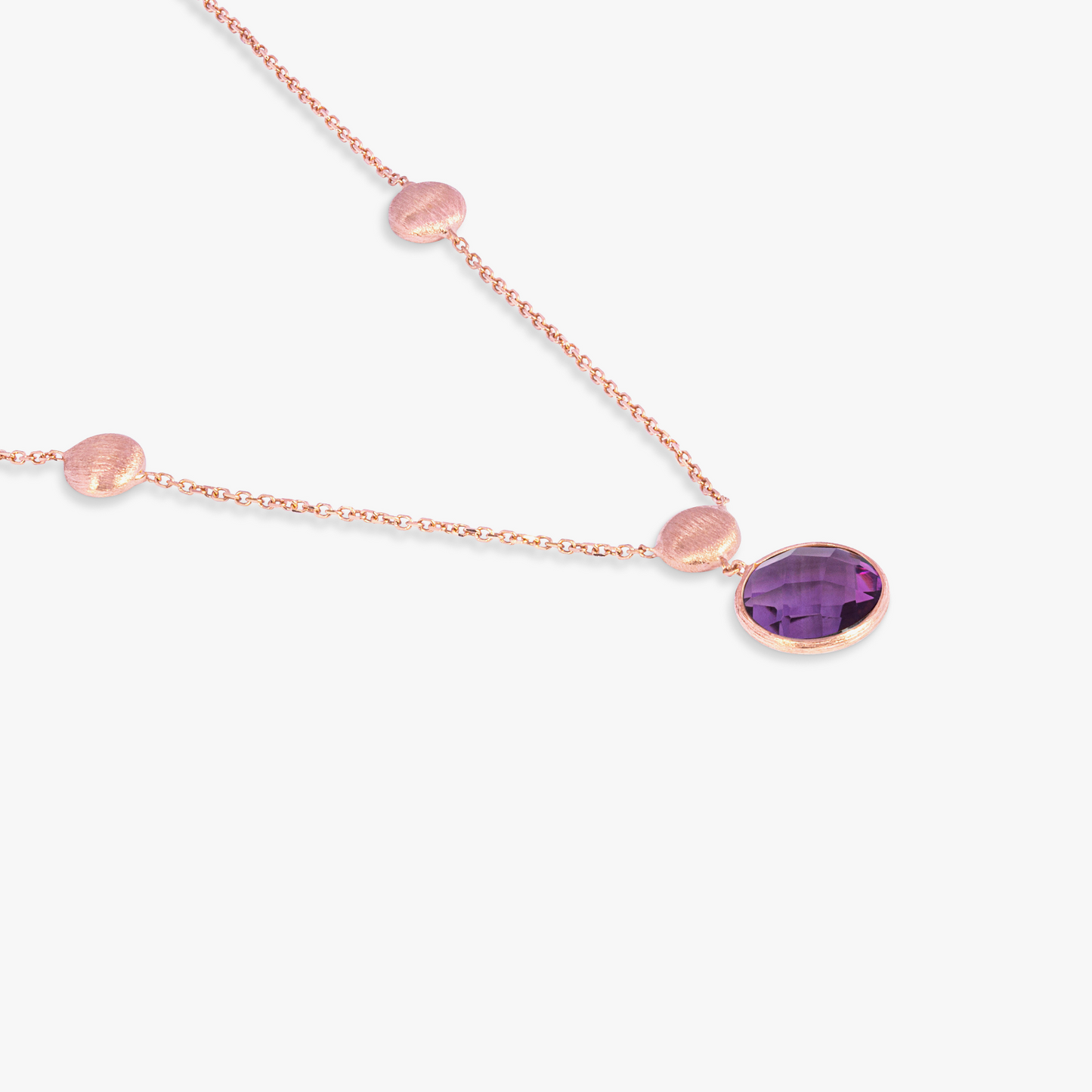 14K satin rose gold Kensington single stone necklace with amethyst