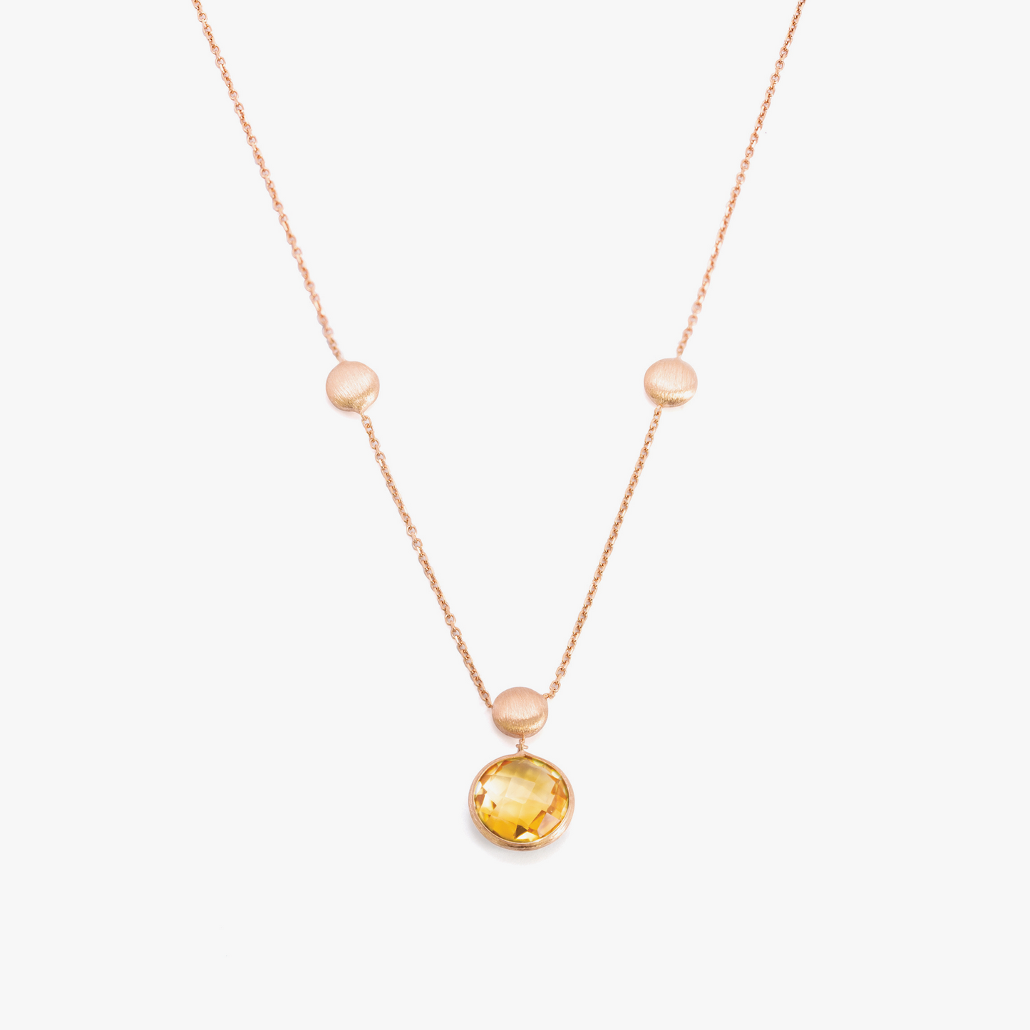 14K satin rose gold Kensington single stone necklace with citrine