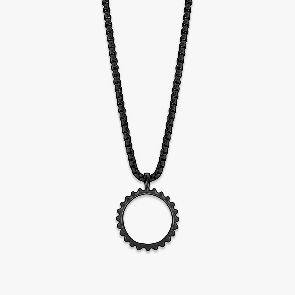 Black IP plated stainless steel Lens Gear necklace