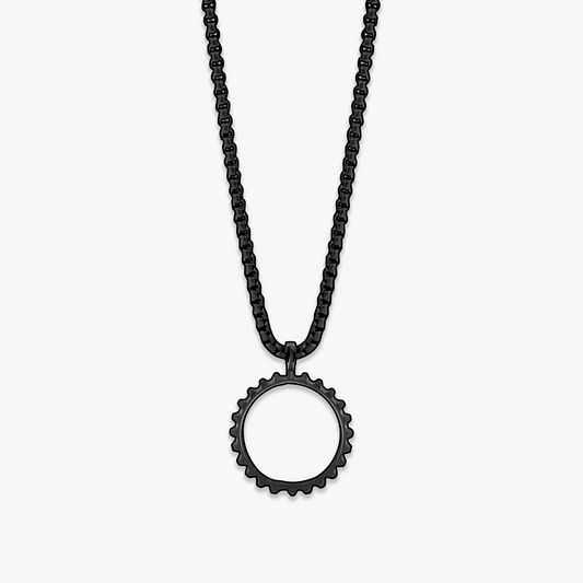 Black IP plated stainless steel Lens Gear necklace