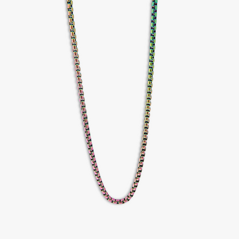 Iridescent Kaleidoscope Box Chain Necklace In Stainless Steel