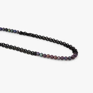 Black IP stainless steel Catena Isaac necklace with black pearls