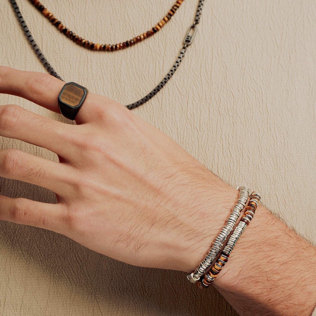 Constellation Beaded Bracelet in Rhodium Plated Sterling Silver with Tiger Eye