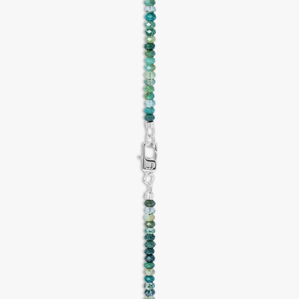 Nodo Beaded Necklace in Rhodium Silver with Green Moss Agate