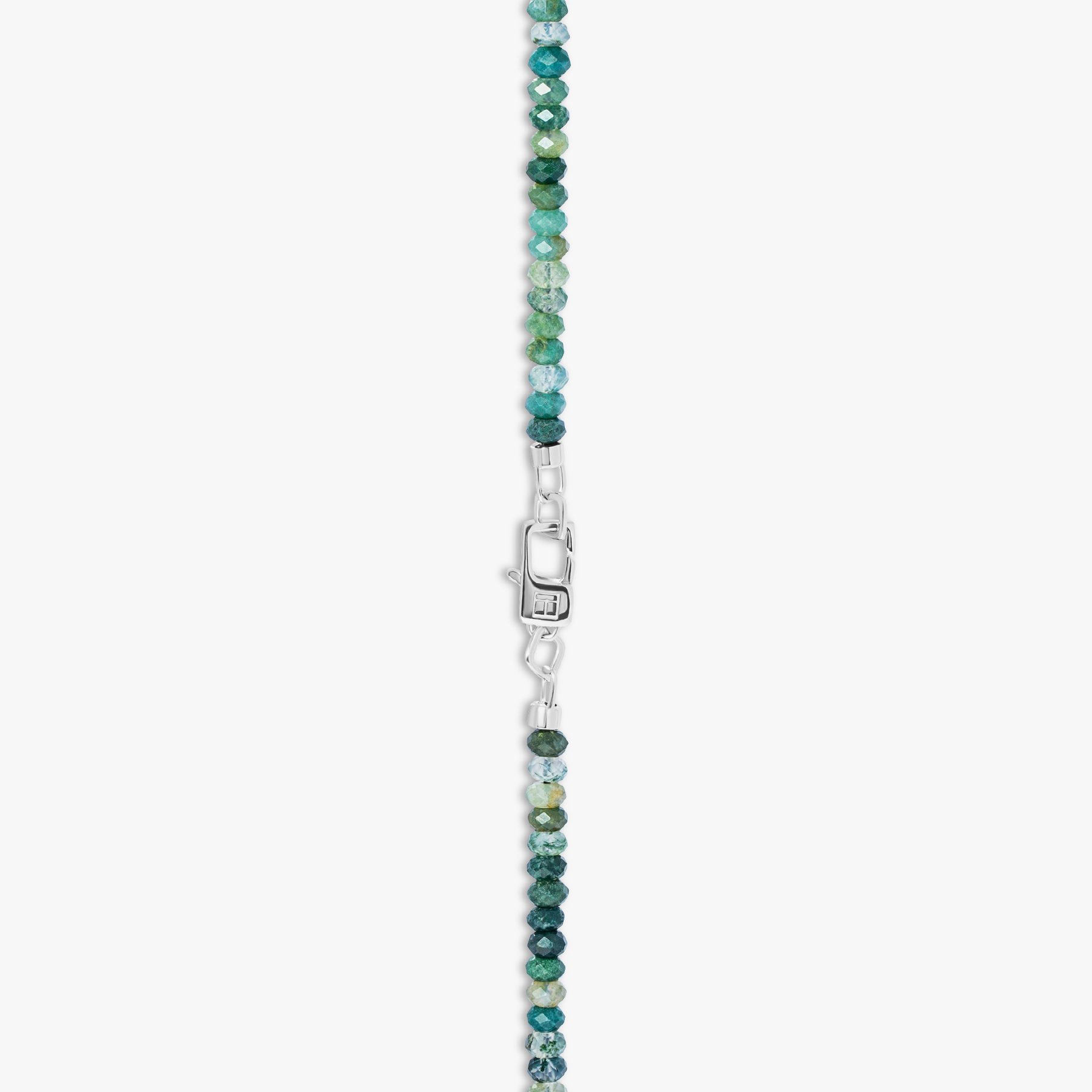 Nodo Beaded Necklace in Rhodium Silver with Green Moss Agate