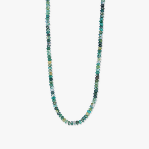 Nodo Beaded Necklace in Rhodium Silver with Green Moss Agate