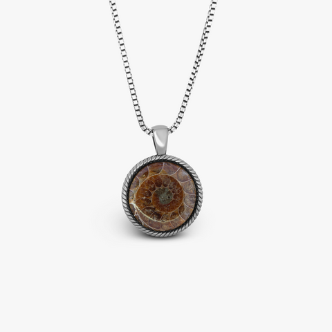 Brown Sterling Silver Cable Ammonite Necklace