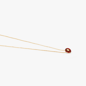 Round Diamond Pendant Necklace in 18K Rose Gold with Red Enamel