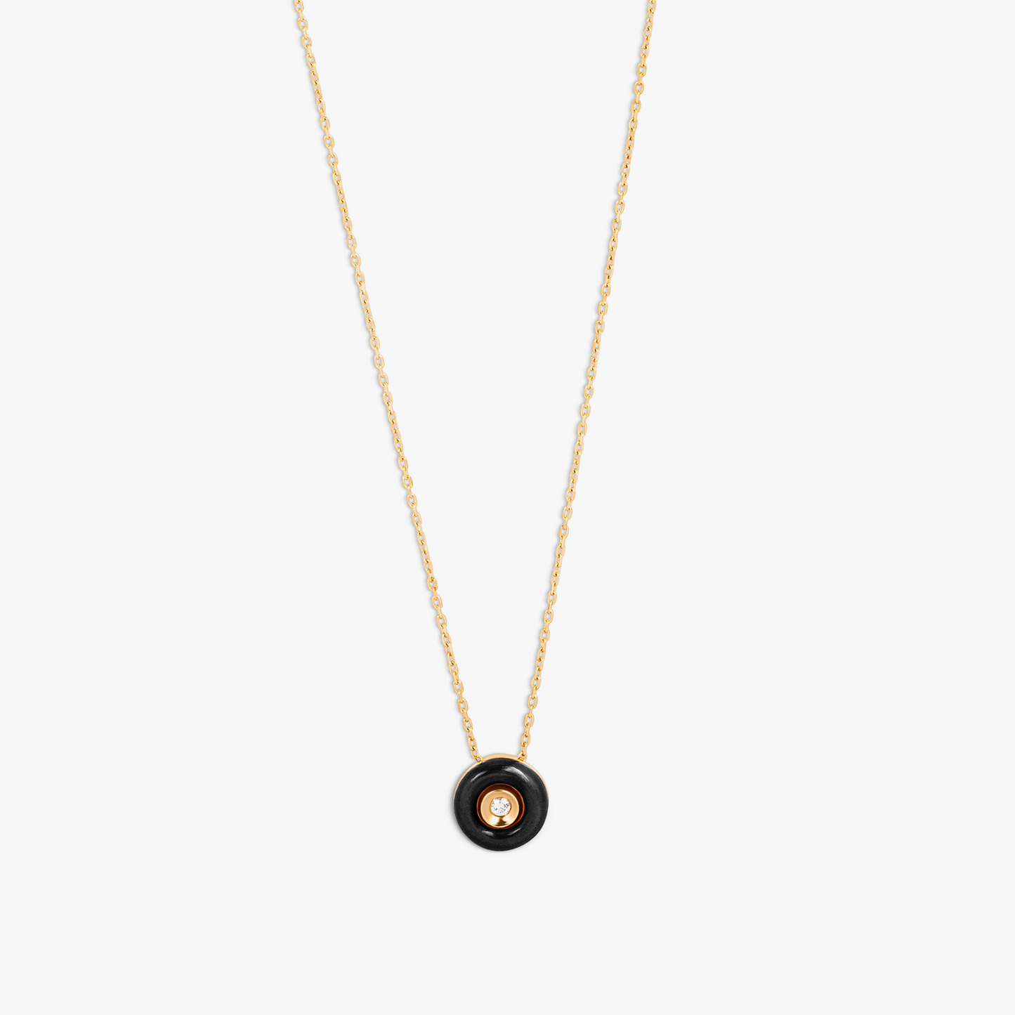 Round Diamond Pendant Necklace in 18K Rose Gold with Black Enamel