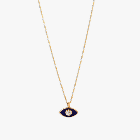 Marquise Diamond Pendant Necklace in 18K Rose Gold with Blue Enamel