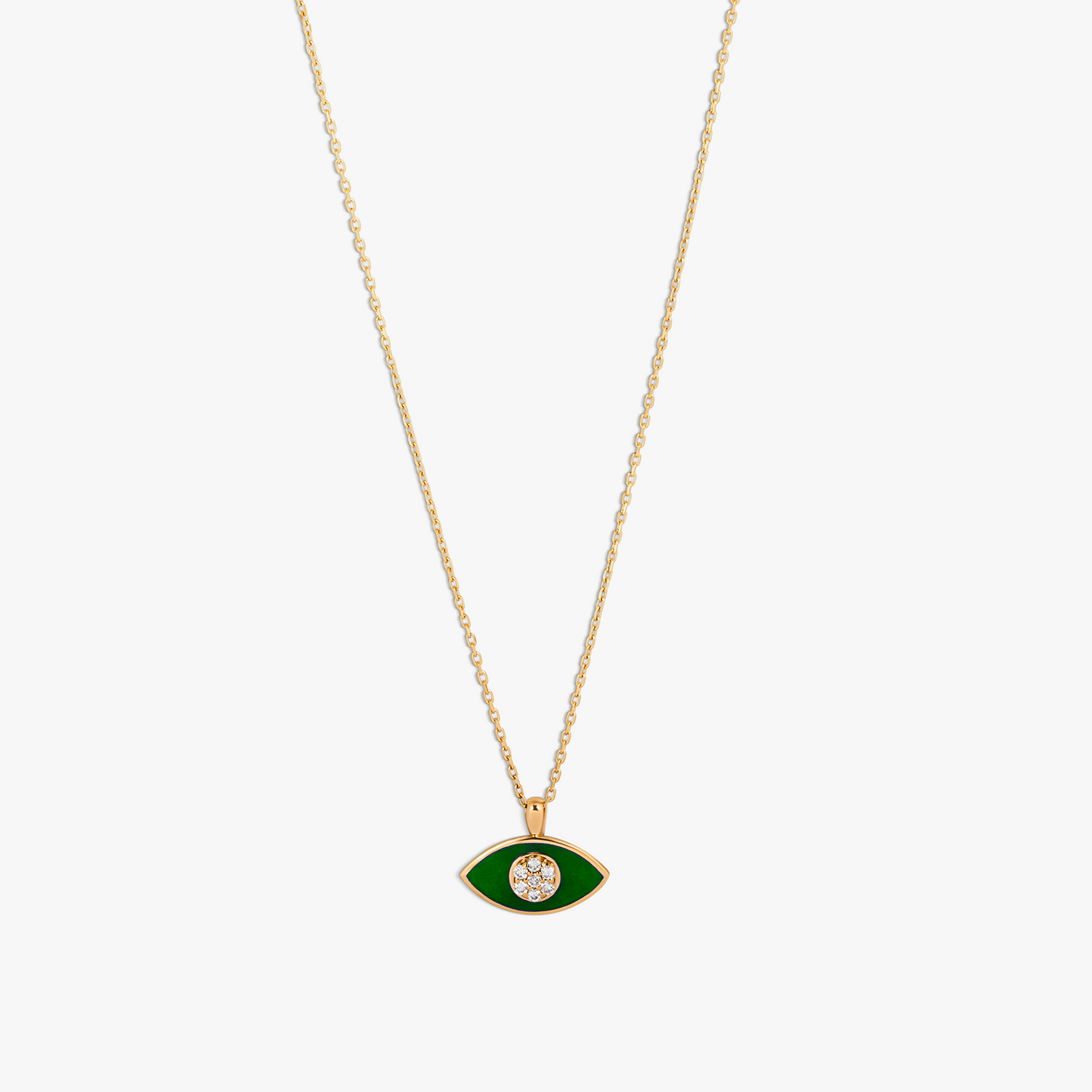 Marquise Diamond Pendant Necklace in 18K Rose Gold with Green Enamel