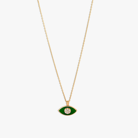 Marquise Diamond Pendant Necklace in 18K Rose Gold with Green Enamel