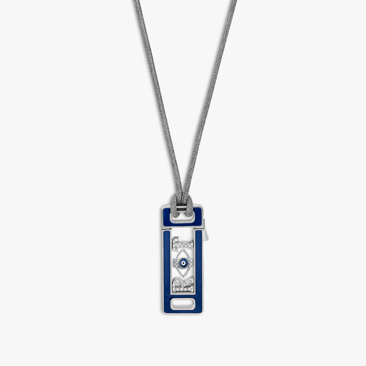 Grapheme Personalised Cord Necklace Pendant in Stainless Steel with Navy Enamel