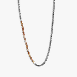 Sennit Catena Beaded Necklace in Rhodium Silver with Multicolour Botswana Agate