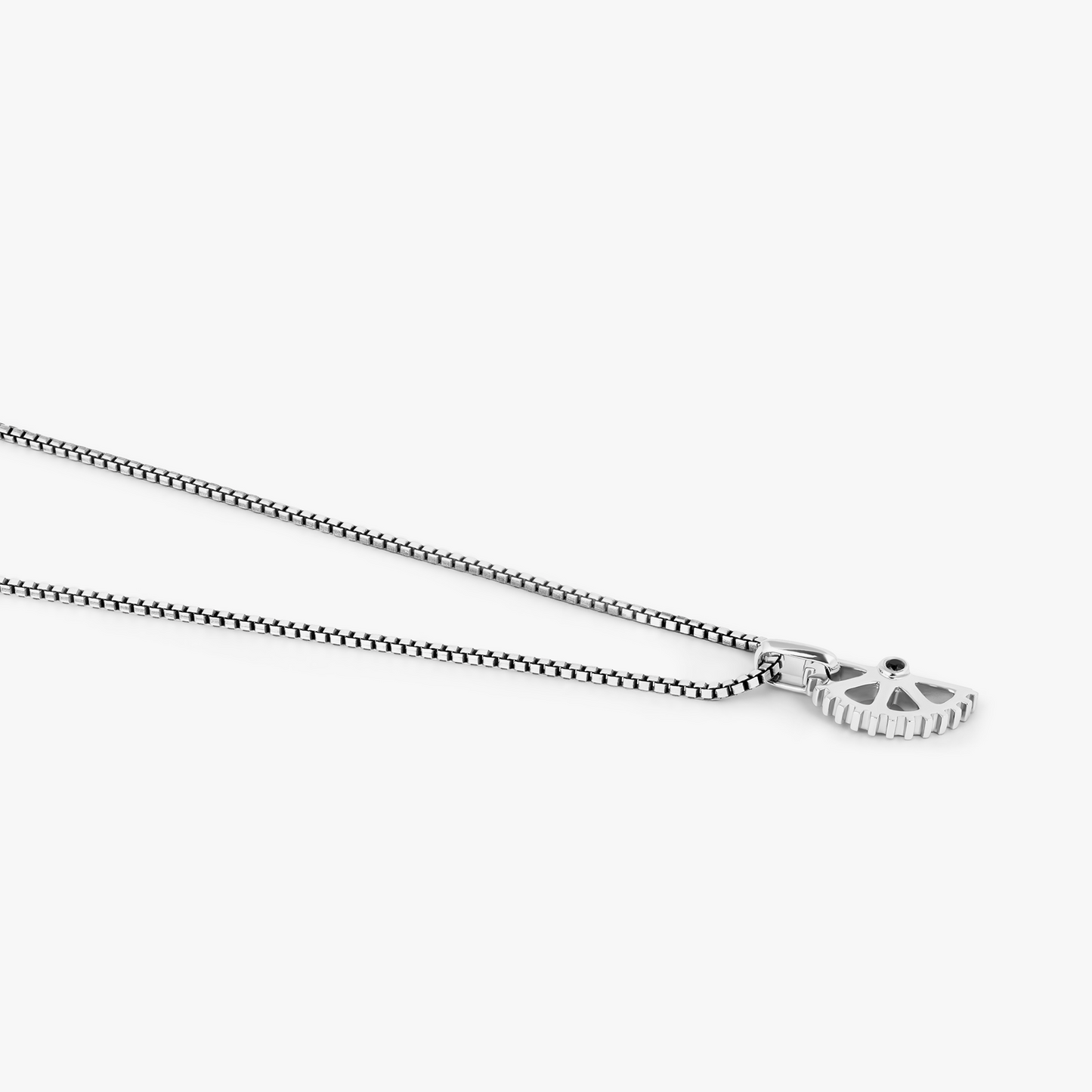 Puzzle Gear Box Chain Necklace in Rhodium Silver