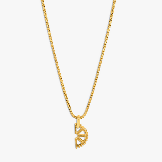 Puzzle Gear Box Chain Necklace in Yellow Gold Plated Silver