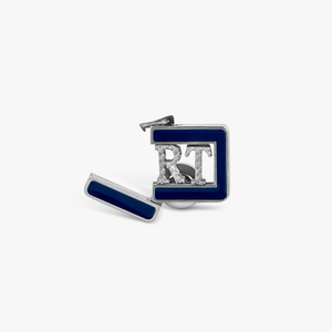 Grapheme Personalised Initials Pin in Stainless Steel with Navy Enamel