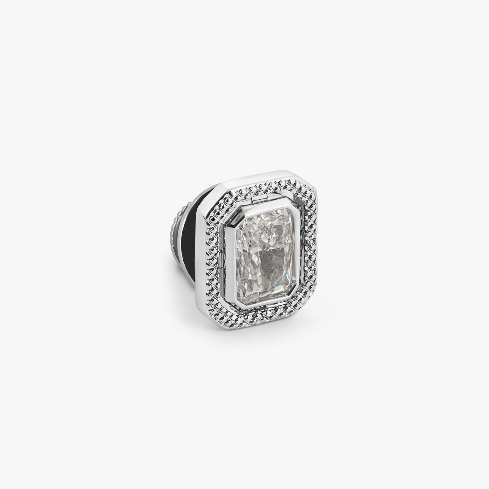 Halo Rectangular Pin in Rhodium Plated with Clear Cubic Zirconia ...