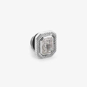 Halo Rectangular Pin in Rhodium Plated with Clear Cubic Zirconia