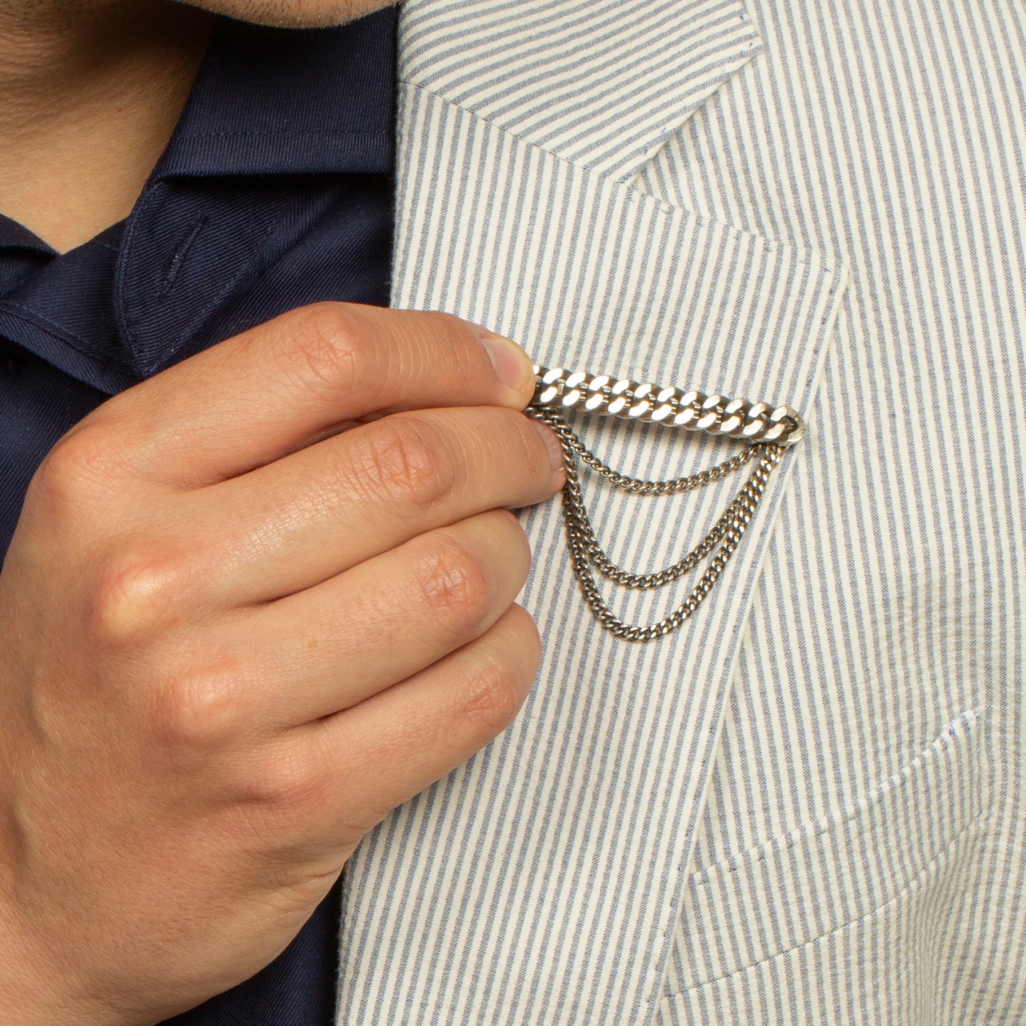 Catena Drop Chain Brooch In Oxidised Sterling Silver