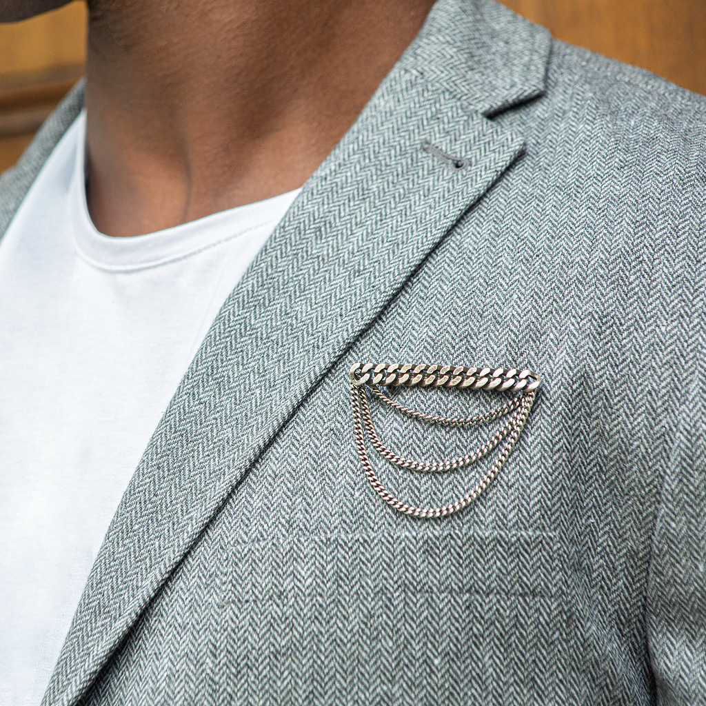 Catena Drop Chain Brooch In Oxidised Sterling Silver