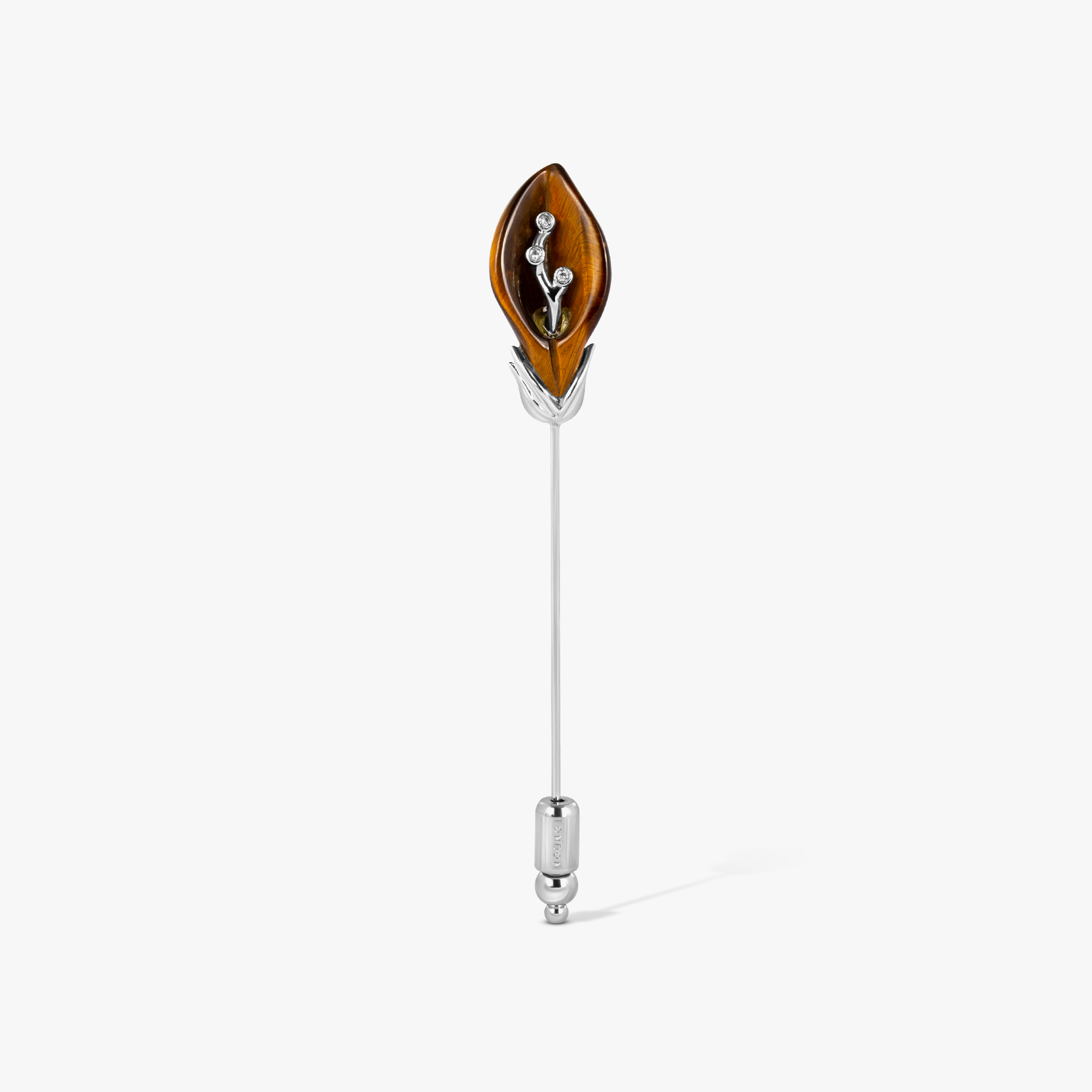 Calas Flower Pin in Palladium Plated with Tiger Eye