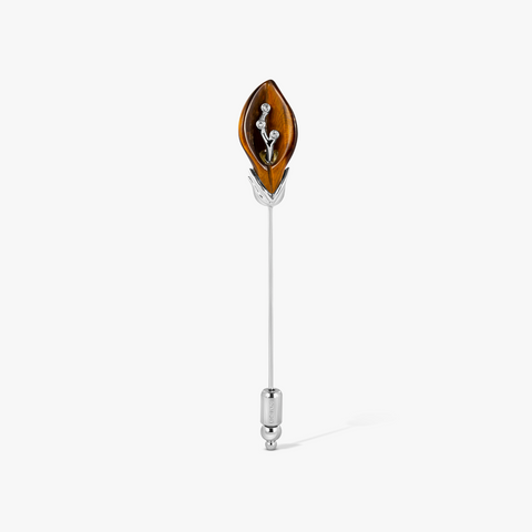Calas Flower Pin in Palladium Plated with Tiger Eye