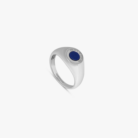 Signature Lock ring with blue lapis in rhodium plated silver (UK) 1