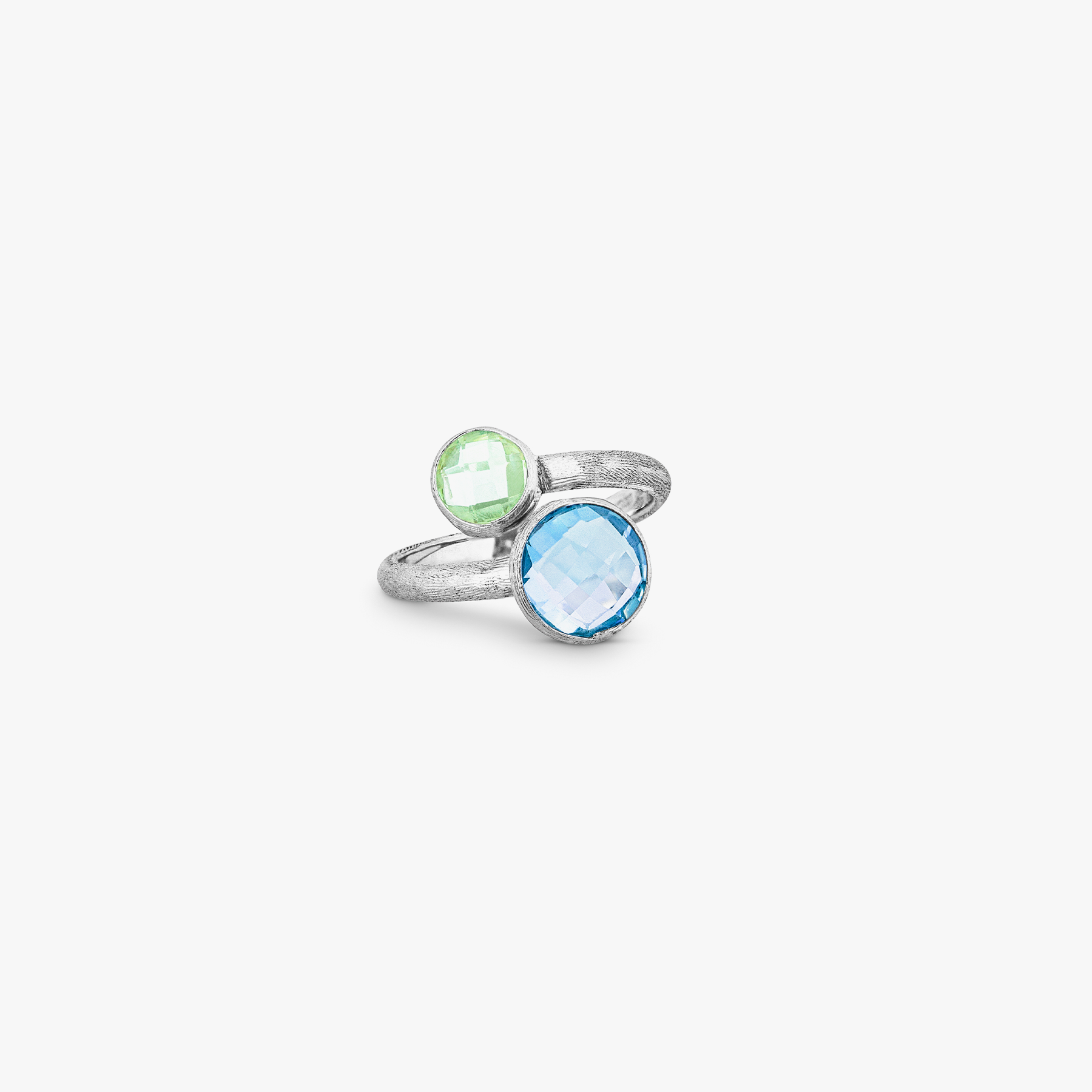 9K satin white gold ring with topaz and green amethyst (UK) 3