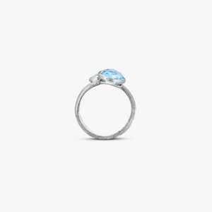 9K satin white gold ring with topaz and green amethyst (UK) 2