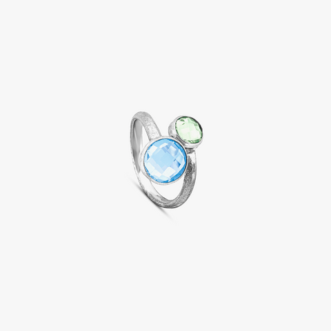 9K satin white gold ring with topaz and green amethyst (UK) 1