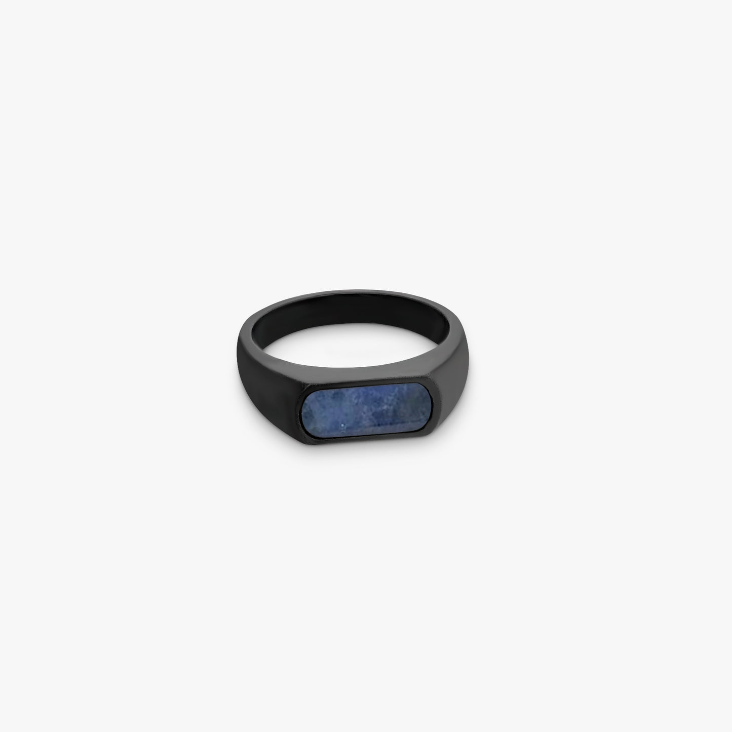 Black IP stainless steel RT Signet ring with sodalite