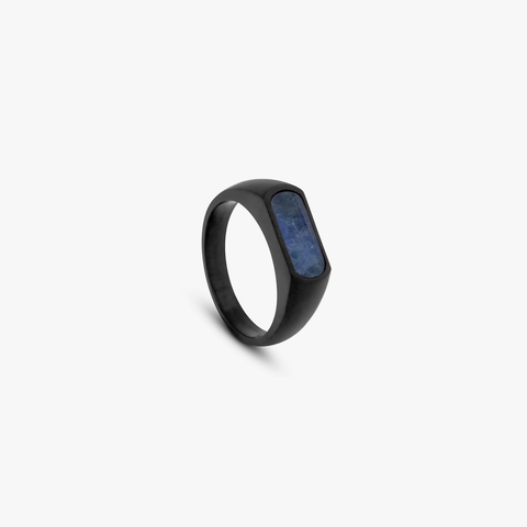 Black IP stainless steel RT Signet ring with sodalite