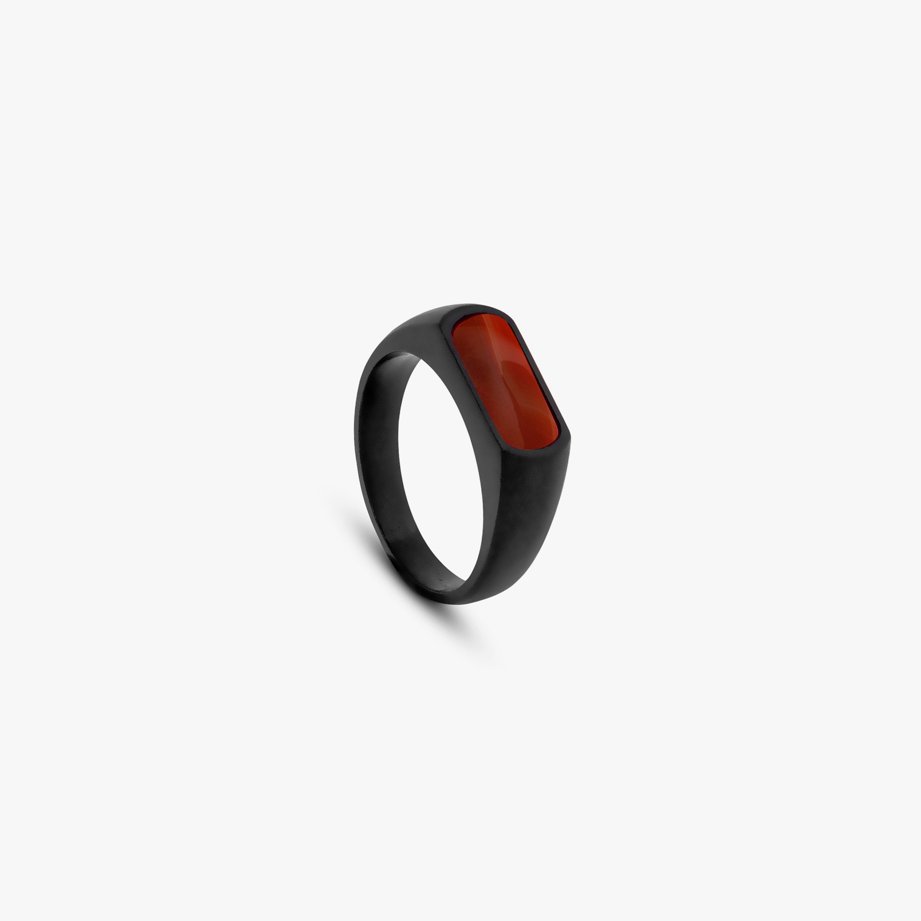 Black IP stainless steel RT Signet ring with carnelian