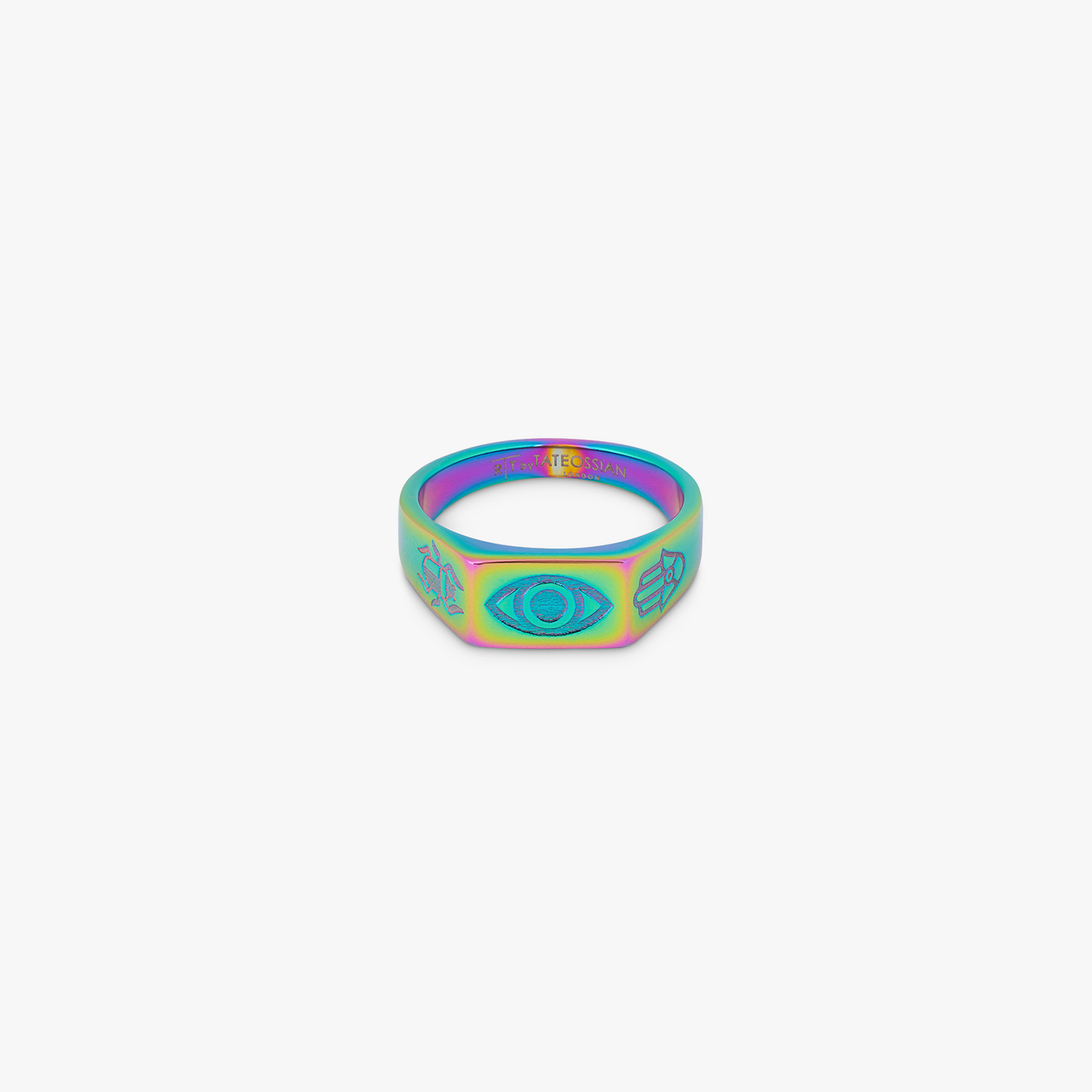 IP Iridescent plated stainless steel Kaleidoscope Amulet ring