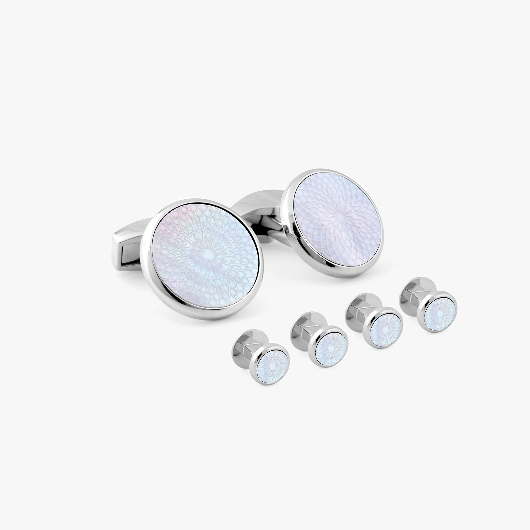 Rotondo Guilloche stud set mother pearl stainless steel