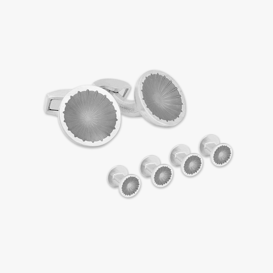 Starburst Bowl Cufflinks And Studs Set In Palladium Plated 