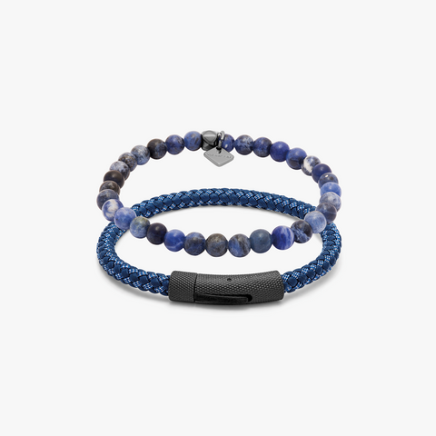 THOMPSON Denim Set bracelets in stainless steel and blue leather (UK) 1
