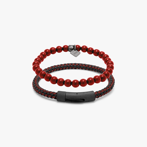 THOMPSON Denim Set bracelets in stainless steel and red leather (UK) 1