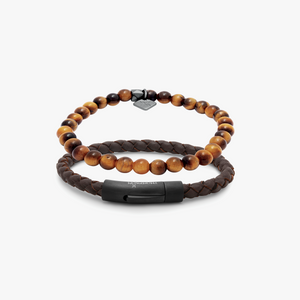 THOMPSON Tubo Classico Set bracelets in stainless steel and brown leather (UK) 1