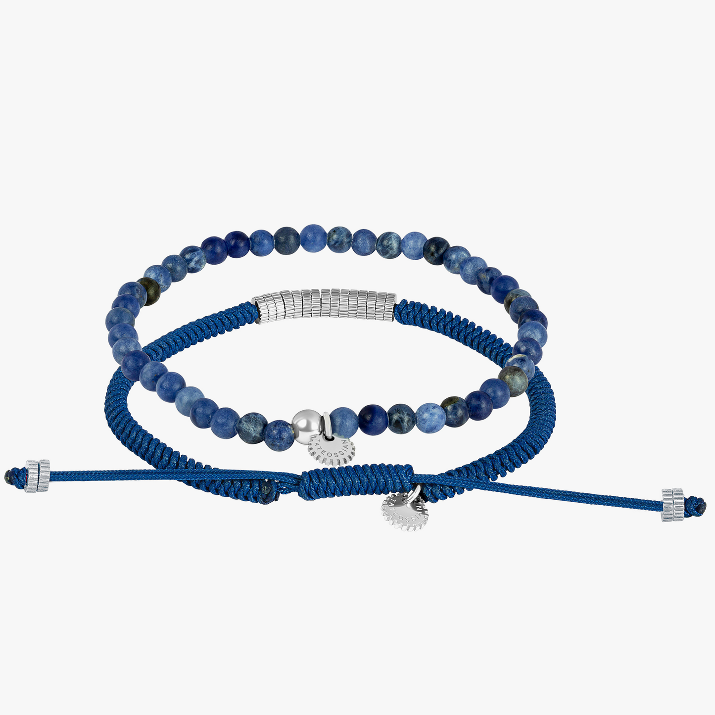 Blue Sterling Silver  Macrame Serpente Gear Duo Bracelet