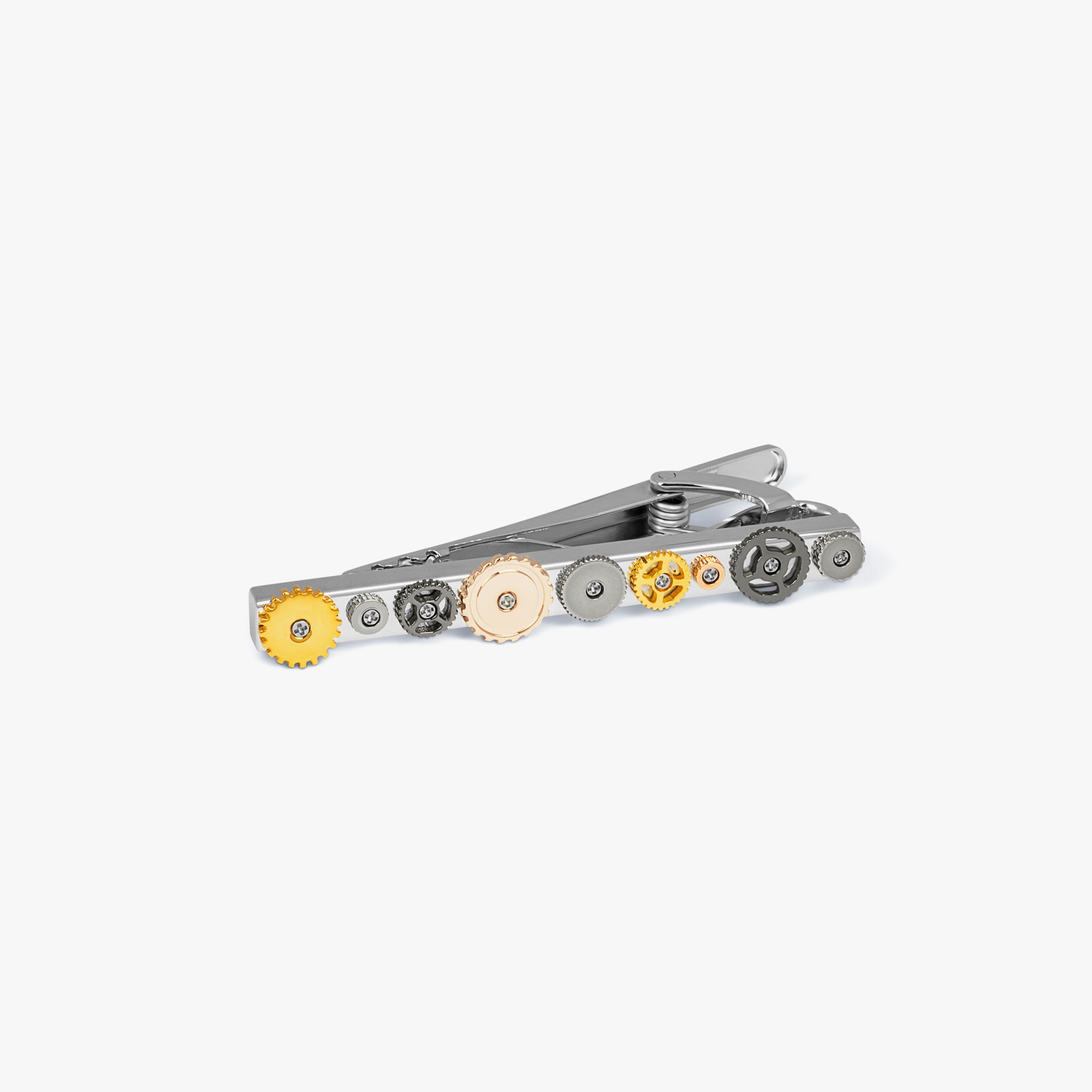 Gear tie clip multicoloured gears Palladium plated