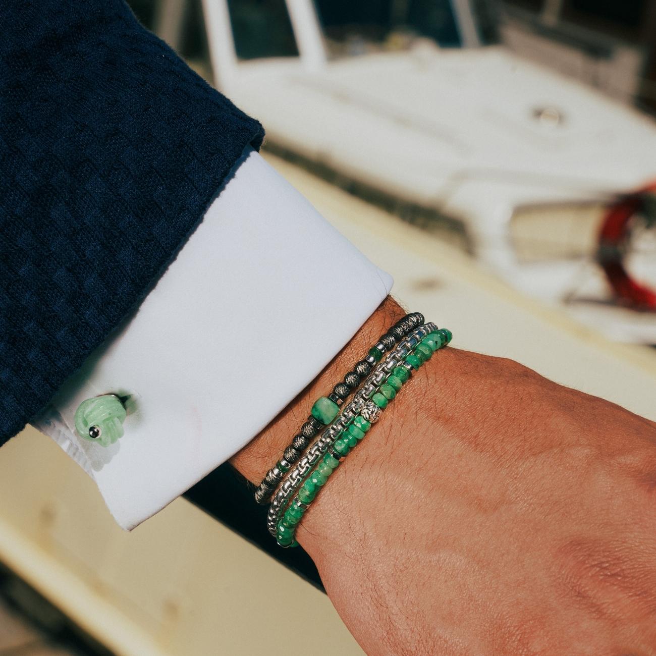 Sterling silver Knot cufflinks with aventurine