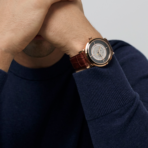 Esposto Leather Automatic Watch In Brown With Rose Gold Plated