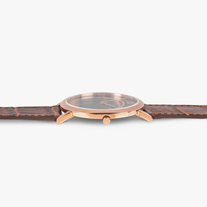 Prezioso Leather Watch In Brown With Tiger Eye And Rose Gold Plated Steel