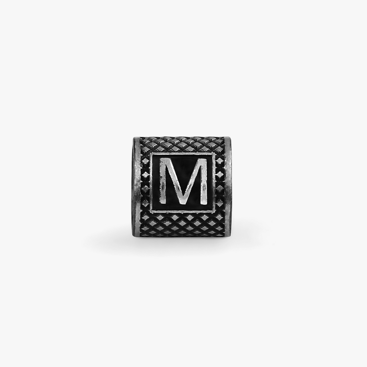 Lucky Me Initial M Charm In Black Rhodium Plated Silver