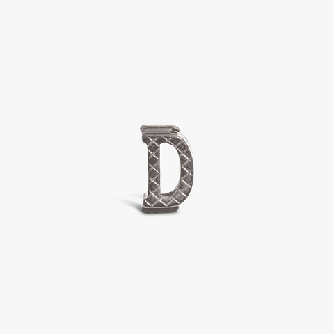 Letter D Grapheme Charm in Rhodium Plated Stainless Steel