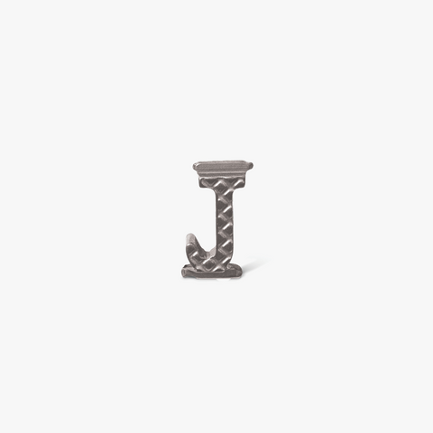 Letter J Grapheme Charm in Rhodium Plated Stainless Steel